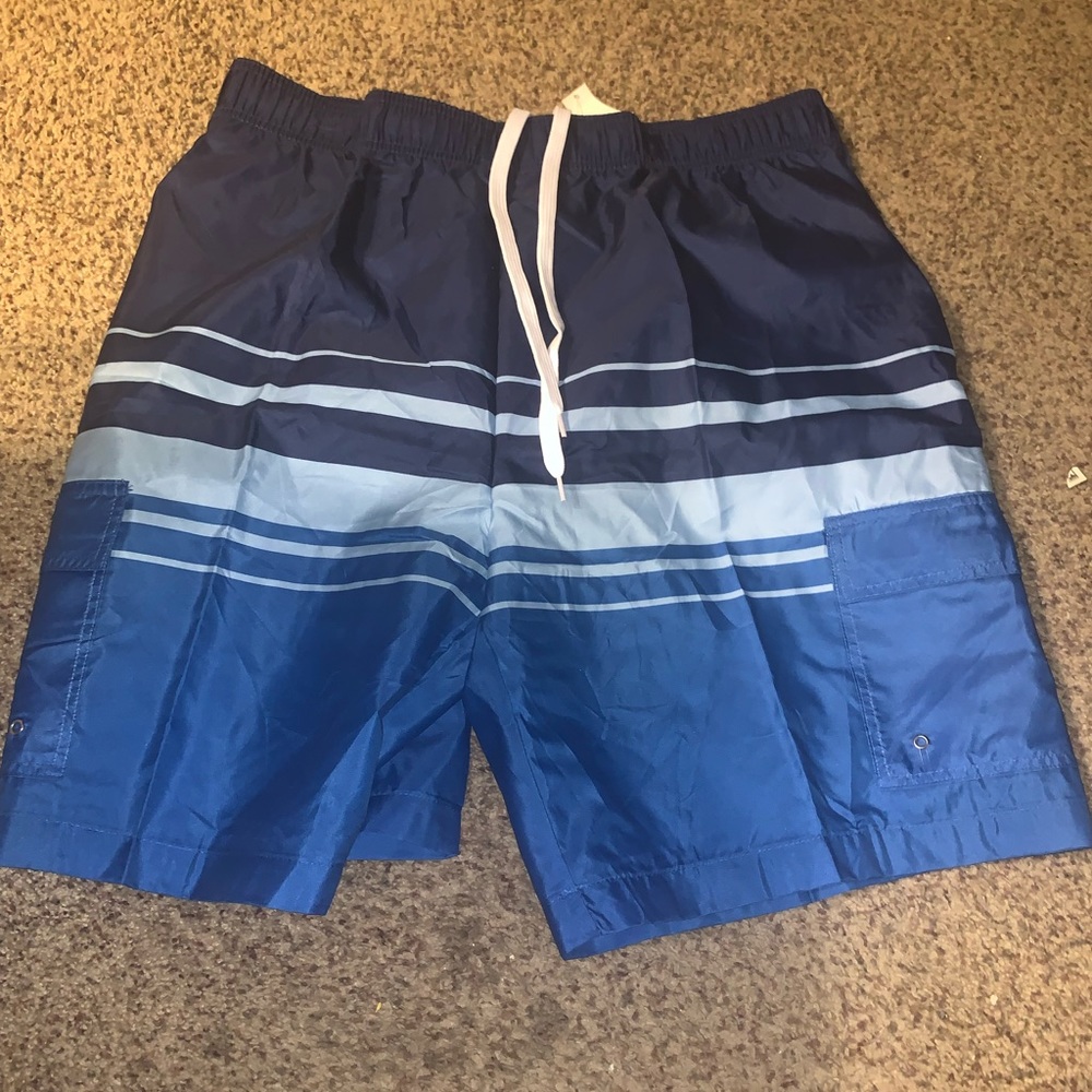 Swim Trunks Men's XL 2X XXL New Blue striped New